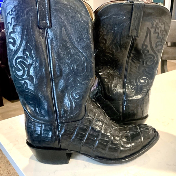 Lucchese Men\'s Western Black Leather Boots Size 10.5 (2E width)